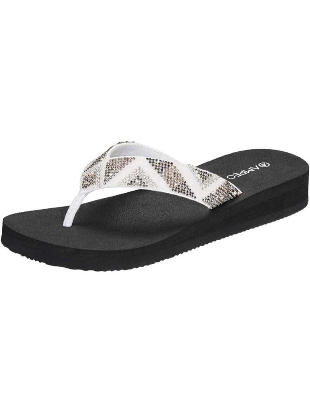 Women's Gemstone White Black Comfortable Flip Flops Summer Beach Thong Sandals